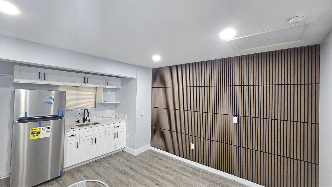 Full-height designer slat wood feature wall